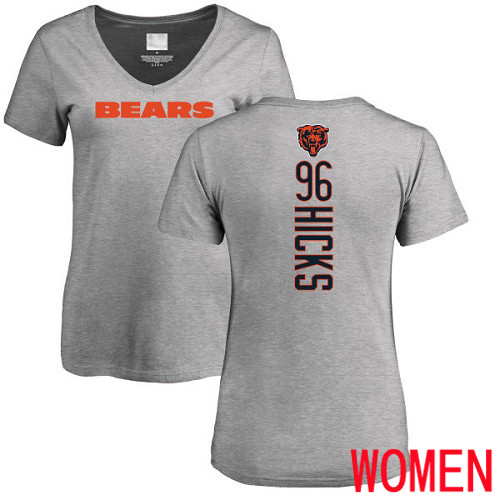 Chicago Bears Ash Women Akiem Hicks Backer V-Neck NFL Football #96 T Shirt